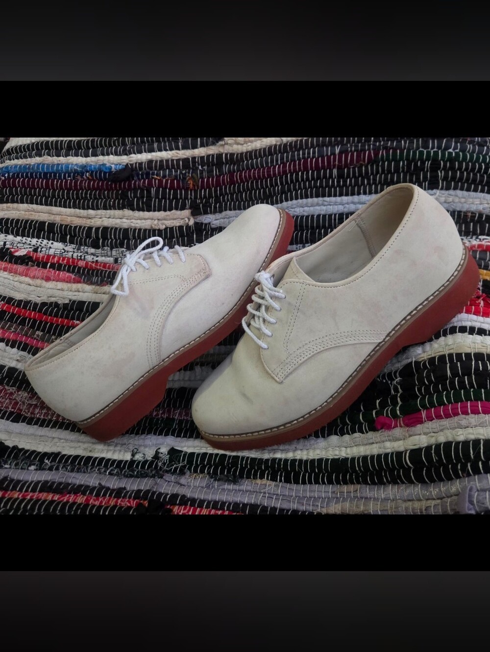 Vintage Dexter Made in USA White Buck Oxfords Red Soles Size 10 2W
